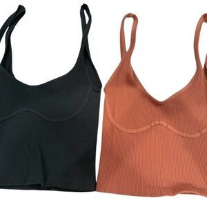 Free People Ribbed Bralette Set - Green and Coral